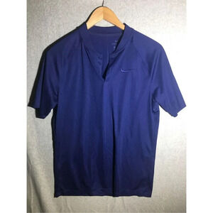 Mens Nike Shirt Blue Button Closure Polo Style Navy Embroidered Casual